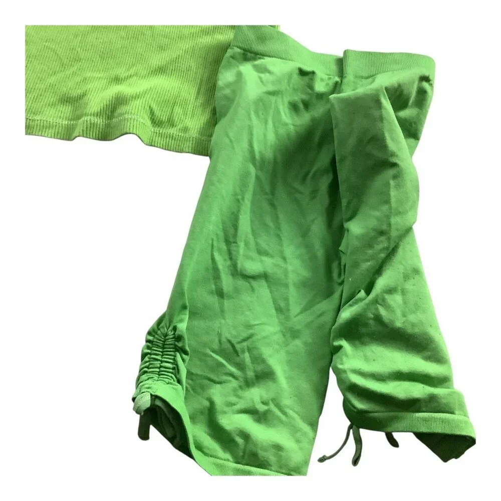 Girls Lot Of 3‎ Size 7/8 Green Stripe Tank Top T-Shirt & Capri Leggings